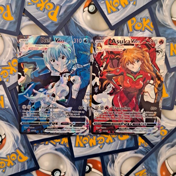 Asuka Langley and Rei Ayanami Pokemon Card bundle Neon Genesis Evangelion - Picture 1 of 11